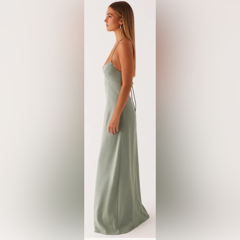 NWT Peppermayo Sage Open Back Linen Blend Maxi Dress XL - Picture 9 of 10